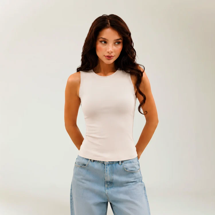 Sleeveless Top In In Beige
