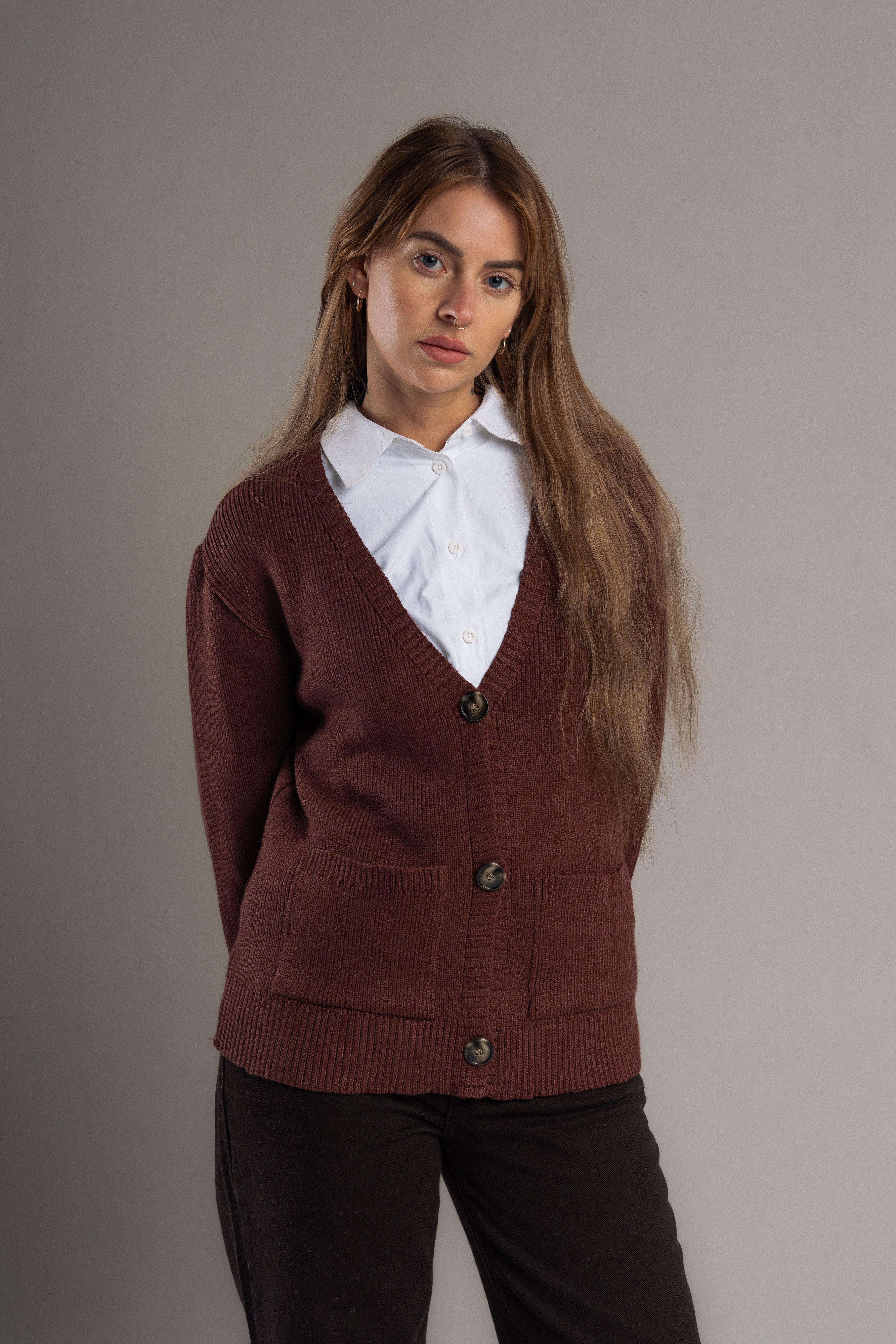 Nymeria Ribbed Cardigan In Espresso