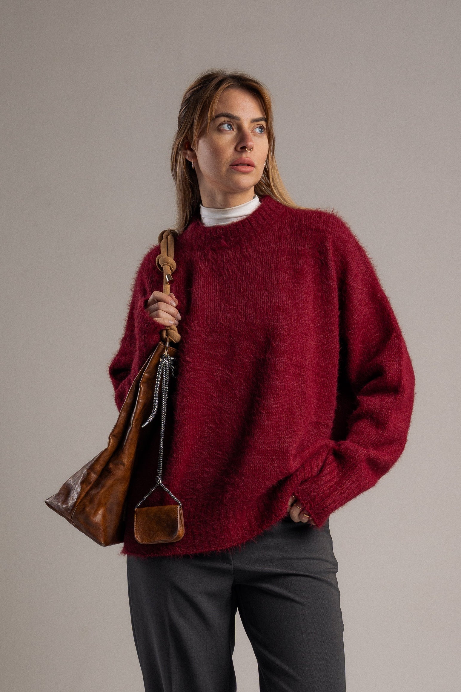 Mohair Crewneck In Burgundy