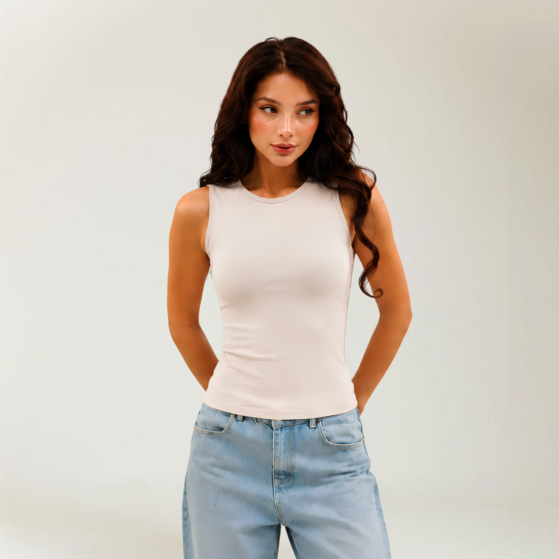 Sleeveless Top In In Beige