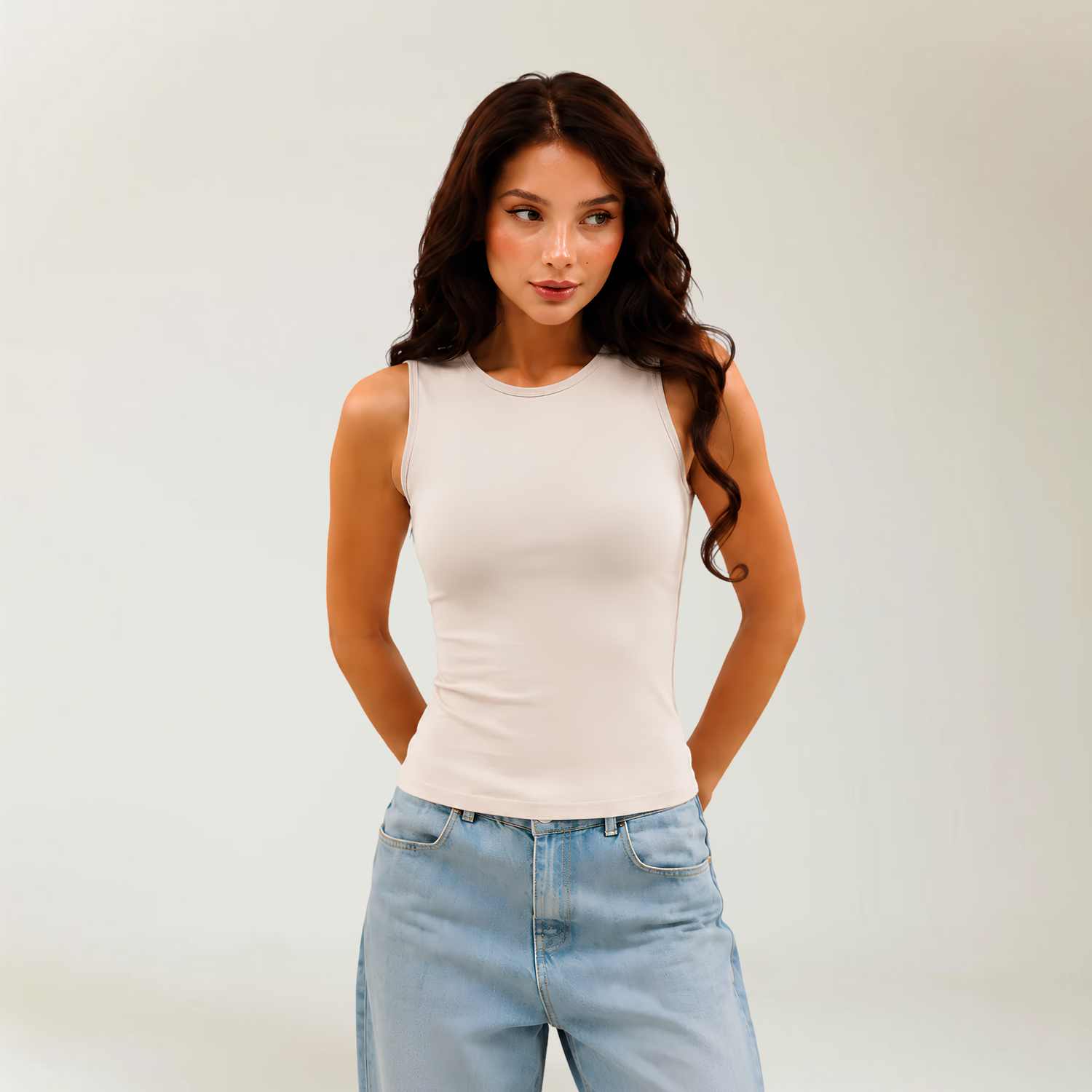 Sleeveless Top In In Beige