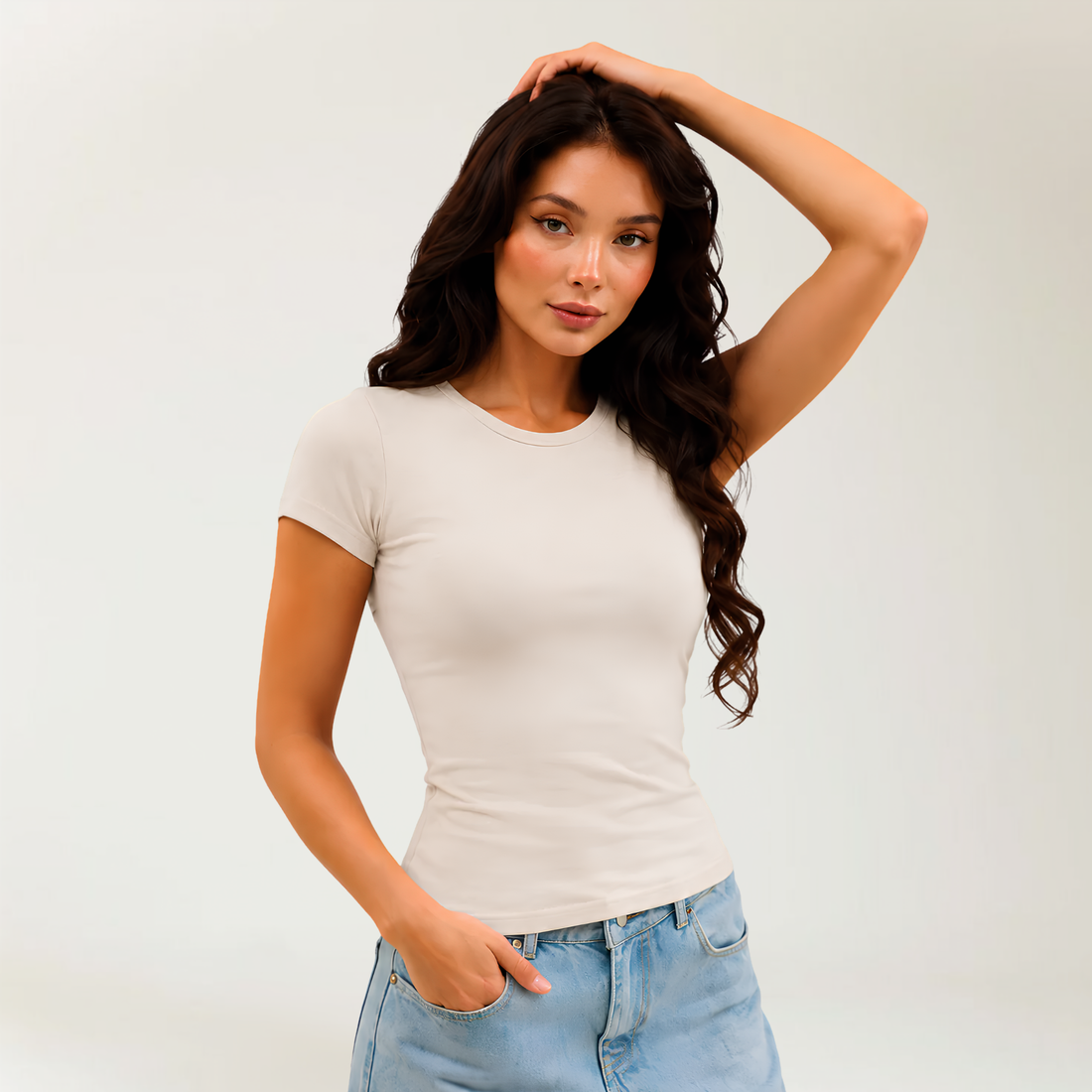 Short Sleeve Top In Beige