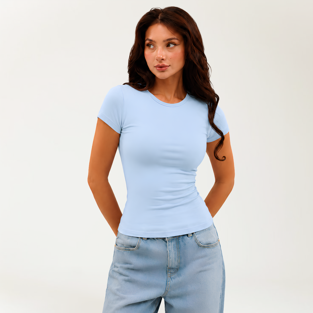 Short Sleeve Top In Baby Blue