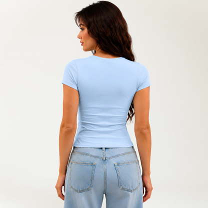Short Sleeve Top In Baby Blue