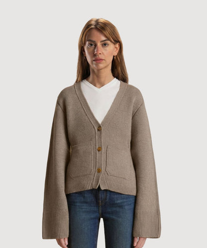 Nymeria Ribbed Cardigan in Beige