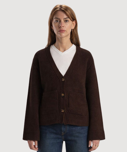 Nymeria Ribbed Cardigan In Espresso