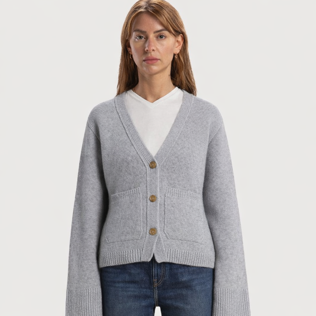 Nymeria Ribbed Cardigan In Grey