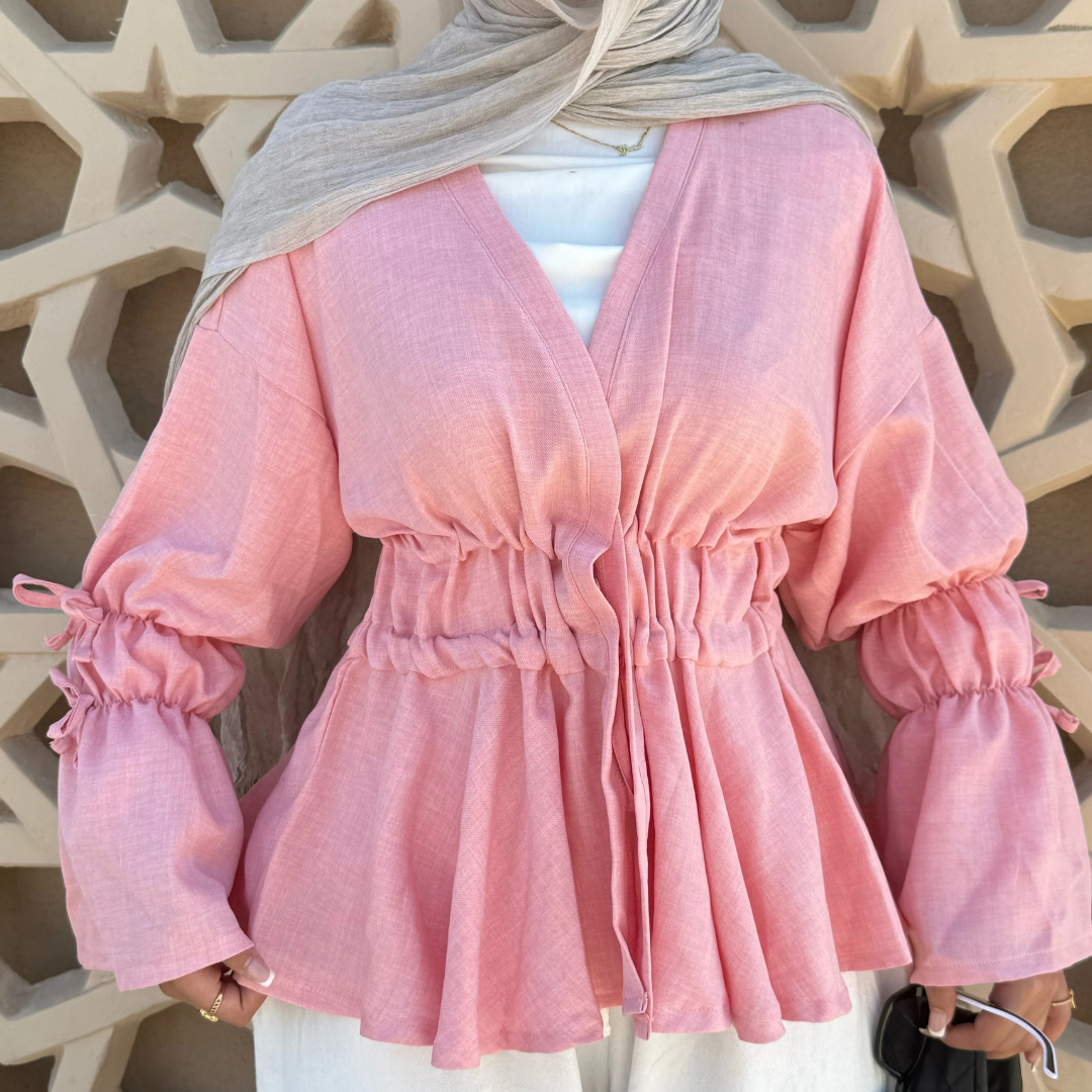 linen Blouse in baby pink