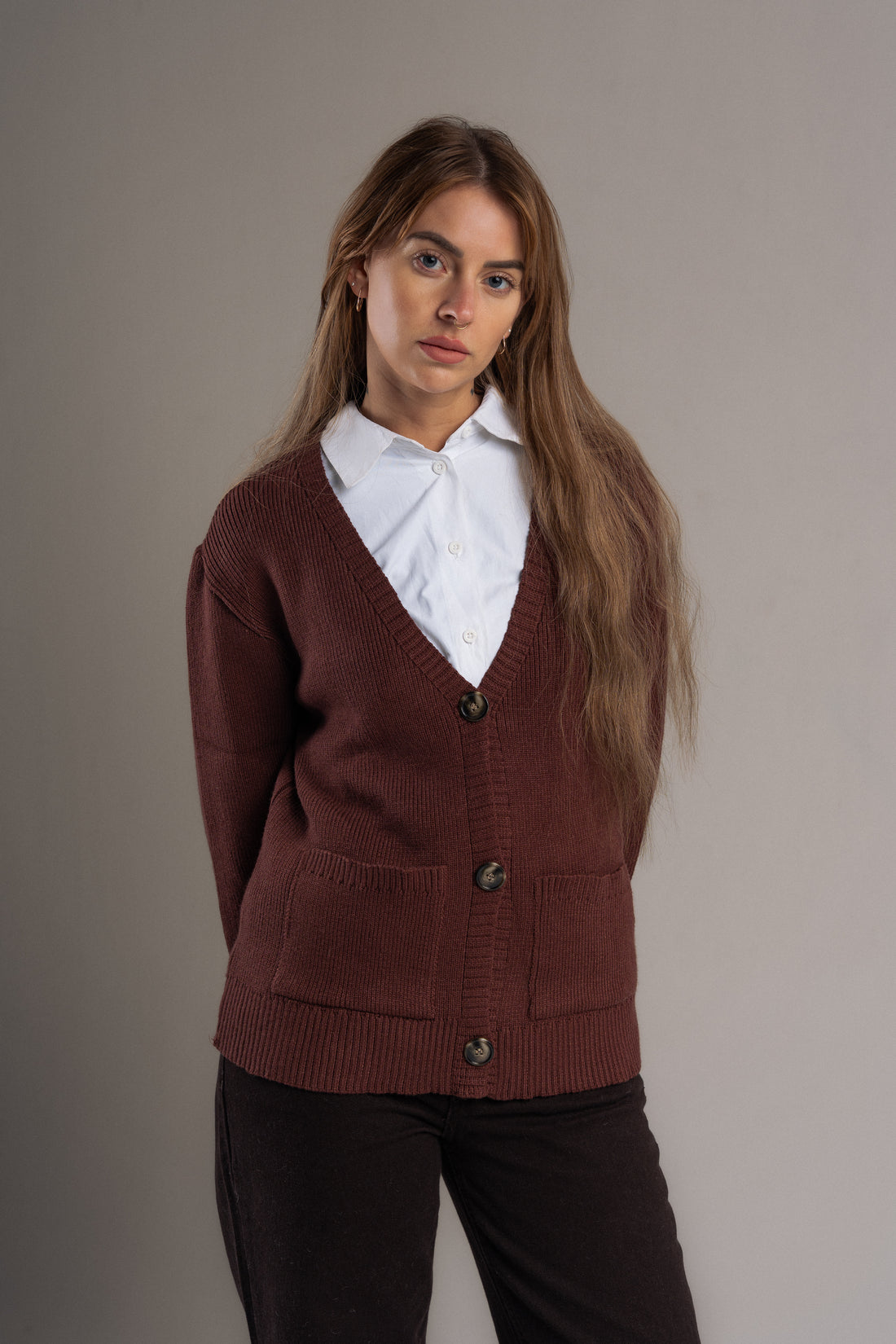 Nymeria Ribbed Cardigan In Espresso