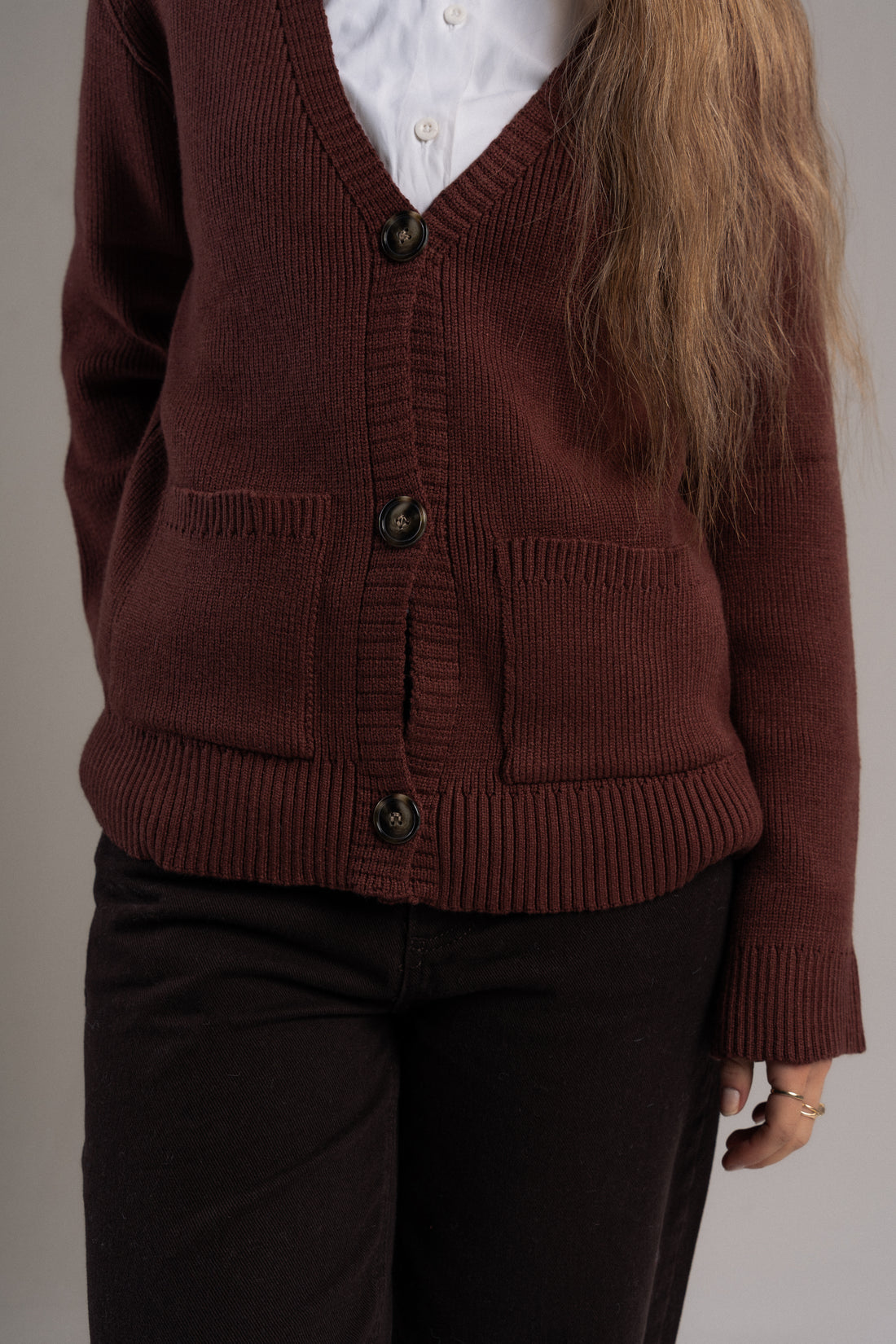 Nymeria Ribbed Cardigan In Espresso