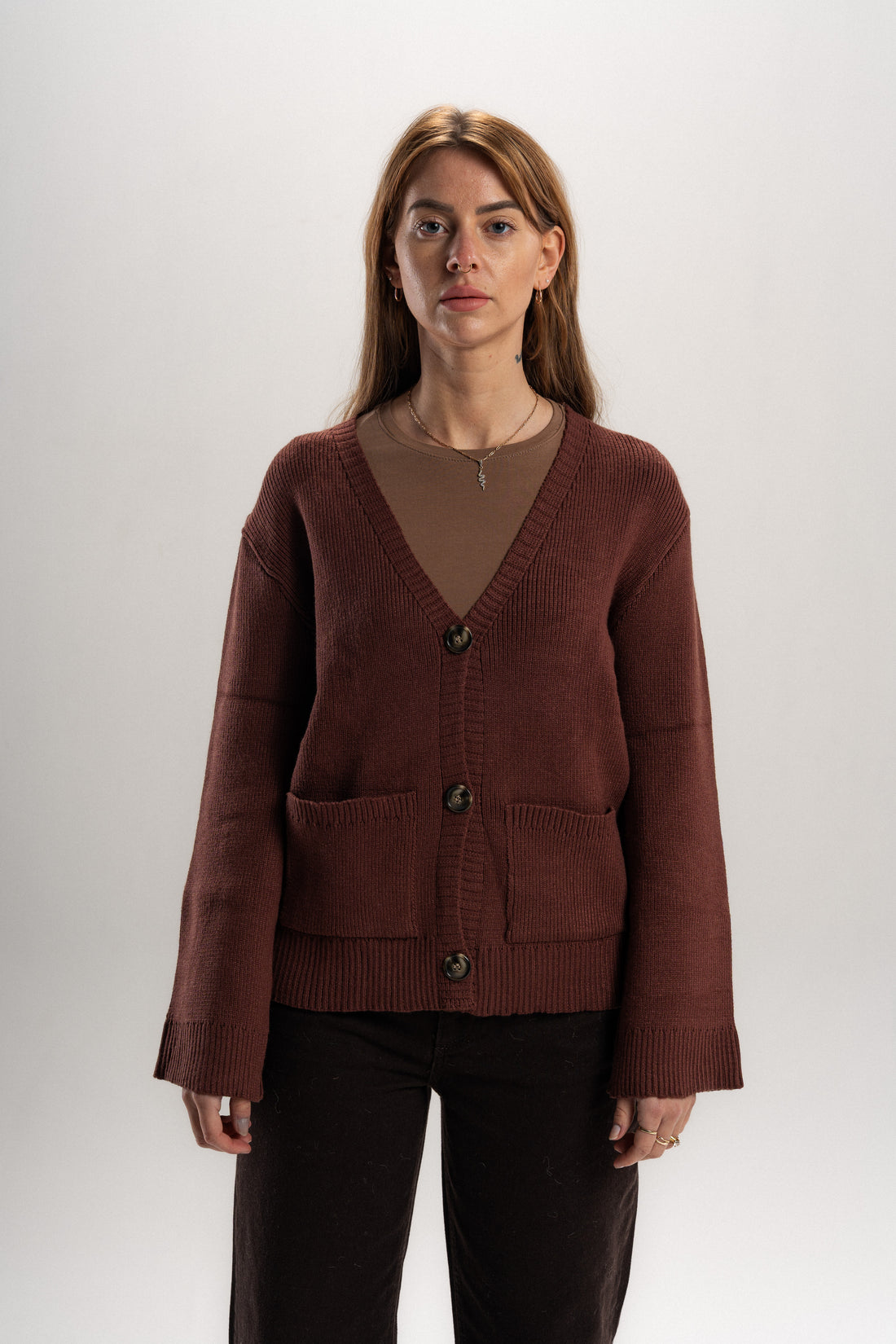Nymeria Ribbed Cardigan In Espresso