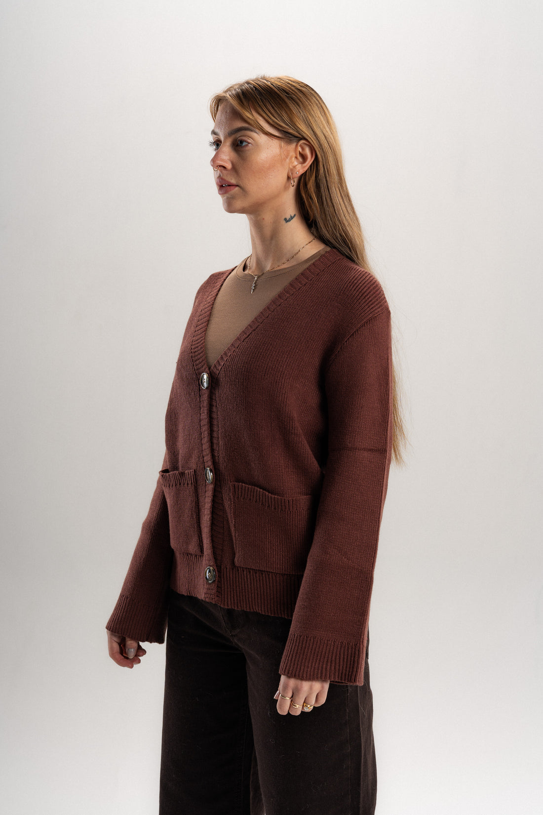 Nymeria Ribbed Cardigan In Espresso