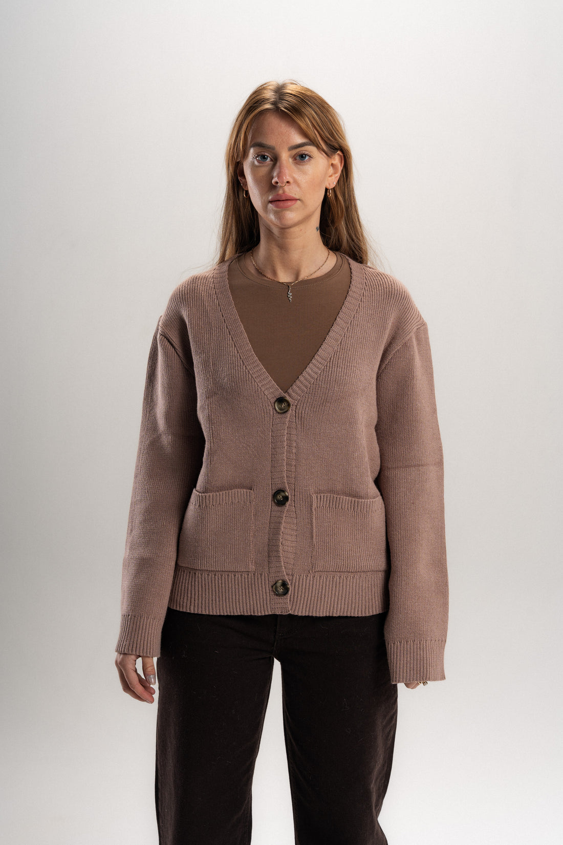 Nymeria Ribbed Cardigan in Beige
