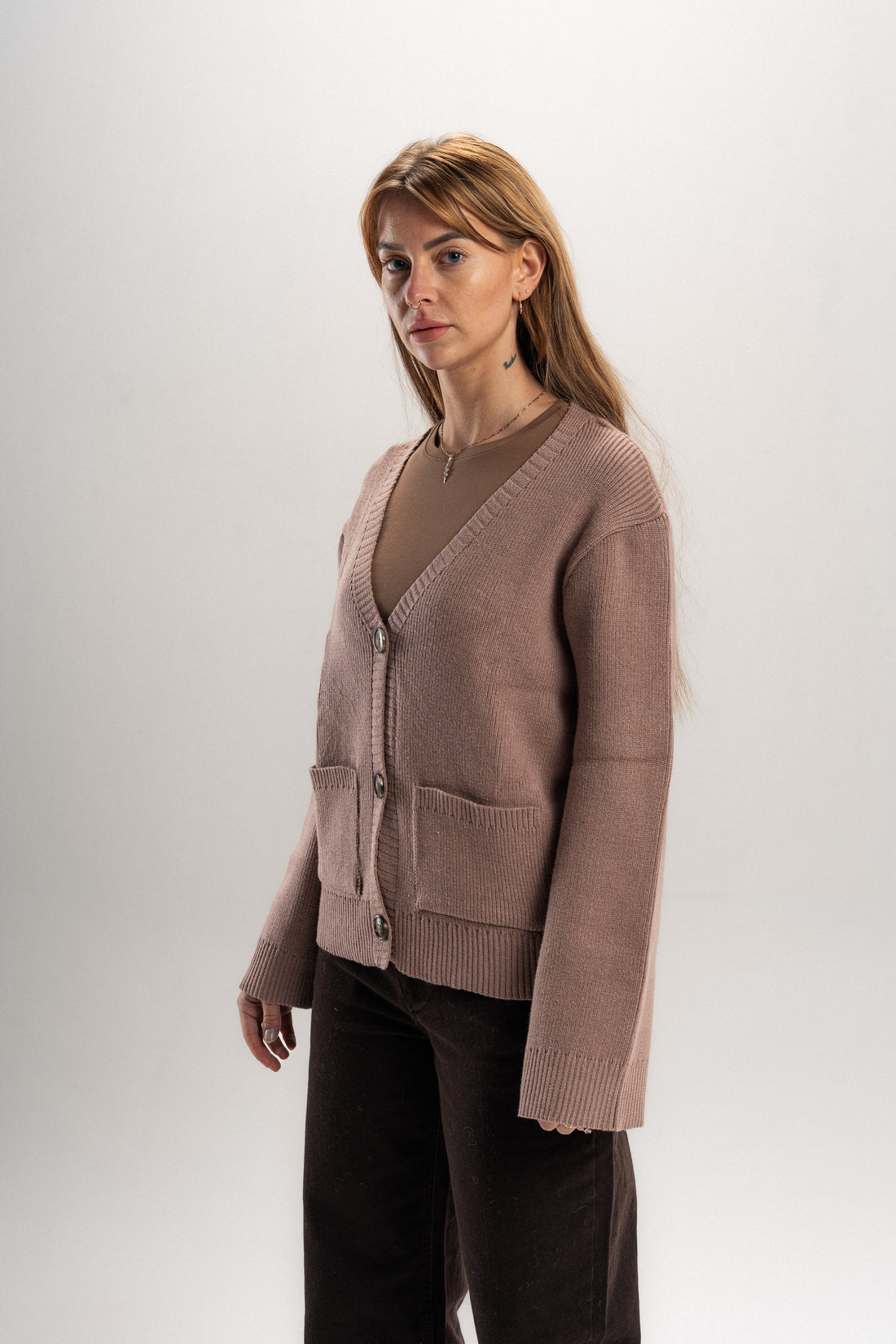 Nymeria Ribbed Cardigan in Beige