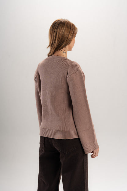 Nymeria Ribbed Cardigan in Beige
